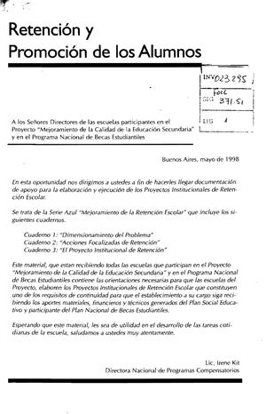 Cuaderno 1 Dimensionamiento Del Problema De Retención Y Promoción De Los Alumnos En Mejorar La Retención En La Escuela Secundaria Plan Social Educativo