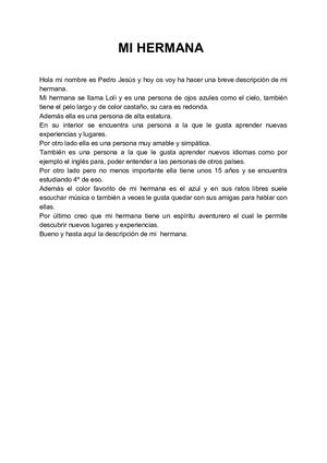 La Descripcion Mi Hermana Pedro Jesús