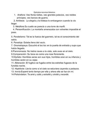 Ejemplos Recursos Literarios