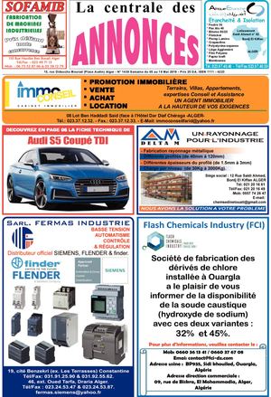 La Centrale des Annonce N° 1430 Semaine du 05 au 18 Mai 2019 - Prix 25 DA. ISSN 1111 - 4223
