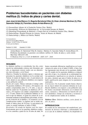 Problemas Bucodentales En Pacientes Con Diabetes Mellitus (I) Indice De Placa Y Caries Dental