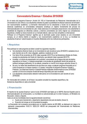 Convocatoria Erasmus 2019 2020 1