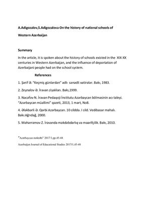 A Adigozalov,s Adigozalova On The History Of National Schools Of