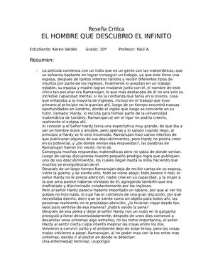 Reseña de : EL HOMBRE QUE DESCUBRIO EL INFINITO.