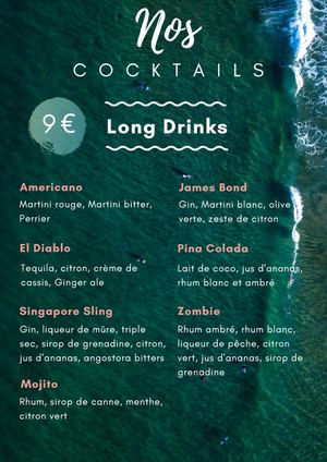 Casino des Palmiers - Hyères - carte Bar Été 2019