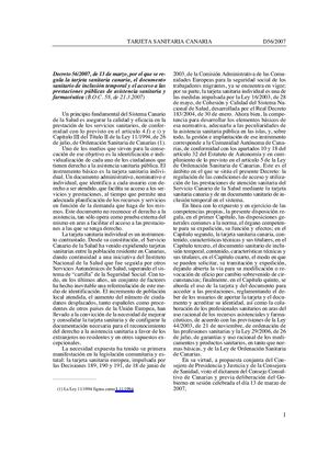 Decreto 56 2007, De 13 De Marzo, Por El Que Se Regula La Tarjeta Sanitaria Canaria - 56668