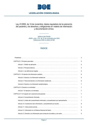 Ley 41 2002, De 14 De Noviembre, Básica Reguladora De La Autonomía - BOE A 2002 22188 Consolidado