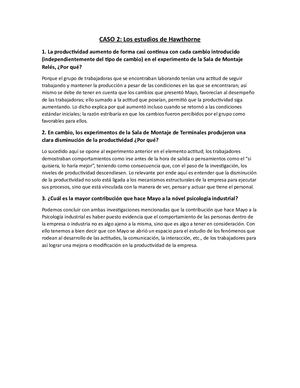 CASO 2 - LOS ESTUDIOS HAWTHORNE