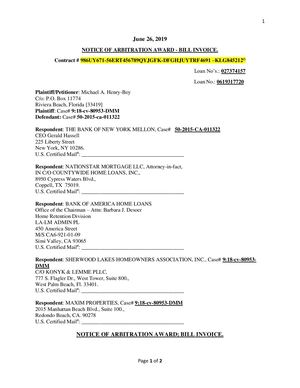 Notice Of Arbitration Award For Michael Bill Invoice