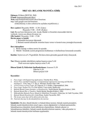 Bulanık Mantığa Giriş - Prof. Dr. Hüseyin Metin Ertunç