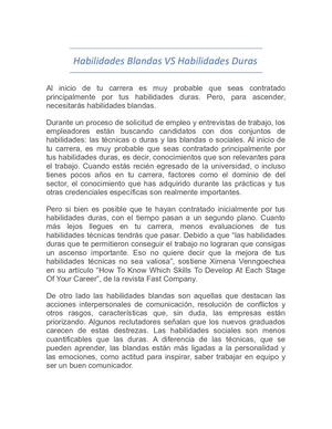 Habilidades Blandas Vs Habilidades Duras