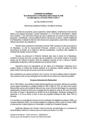 Lathoud JA Lamartine En Politique