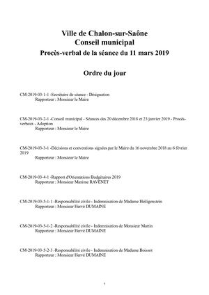 Procès Verbal Conseil Municipal  11 Mars 2019