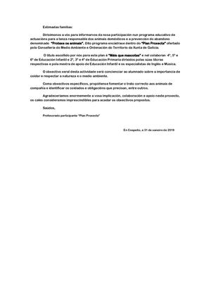 Lista De Actividades Proxecta Protexe Os Animais