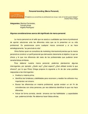 Síntesis De Contenido Marca Personal Maritza, Yumaris, Argelia