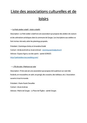 Liste Des Associations Culturelles Et De Loisirs