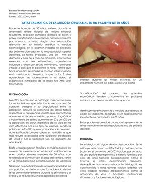 Afta Traumatica en un Paciente de 30 años