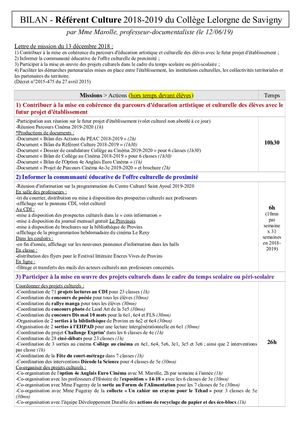 Bilan Du Référent Culture 2018 2019