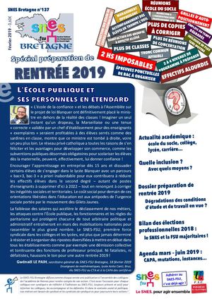 SNES Bretagne n°137 – Spécial Rentrée 2019 – Fév. 2019