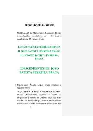 Descendentes dos FERREIRA BRAGA do Maranguape