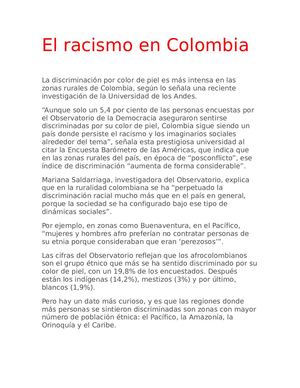 El Racismo En Colombia