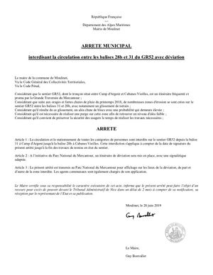 Arrêté municipal 280619 : GR Authion