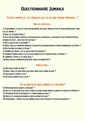Questionnaire Jumanji