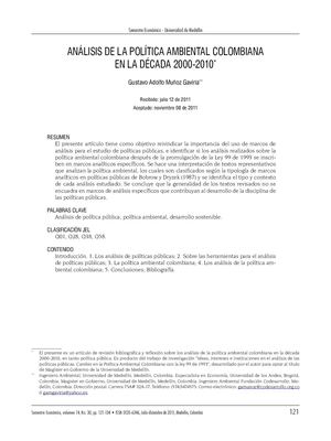 ANÁLISIS DE LA POLÍTICA AMBIENTAL COLOMBIANA EN LA DÉCADA 2000-2010