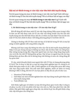 Bat Mi So Thich Trong Cv Xin Viec Star Thu Hut Nha Tuyen Dung