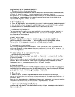 Cinco Ventajas De Los Avances Tecnológicos