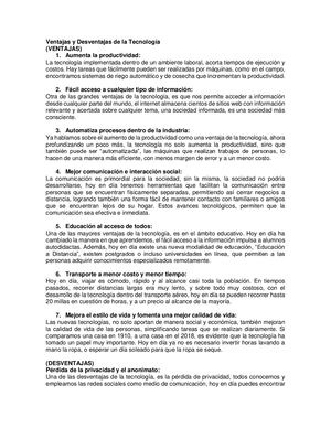 Ventajas Y Desventajas De La Tecnología