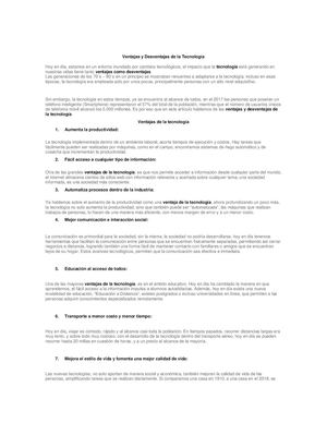 VENTAJAS Y DESVENTAJAS DE LA TECNOLOGÍA.