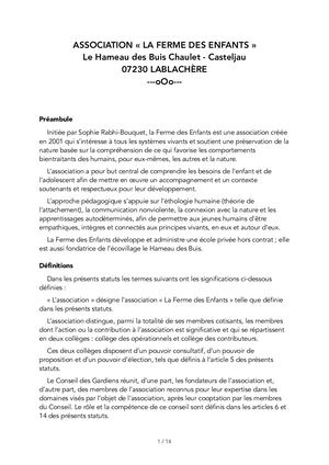 Statuts de l'association la Ferme des Enfants