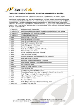 Kidde Airsense Aspirating Smoke Detector Systems Part Numbers