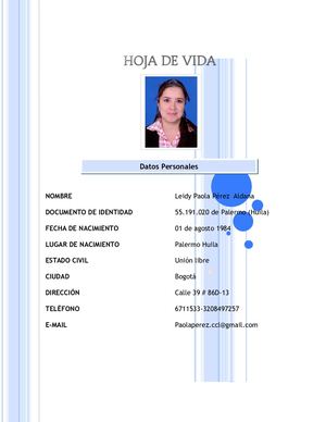 Hoja De Vida Leidy Paola Perez