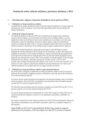 Salarios Mínimos, Pensiones Mínimas, RGI