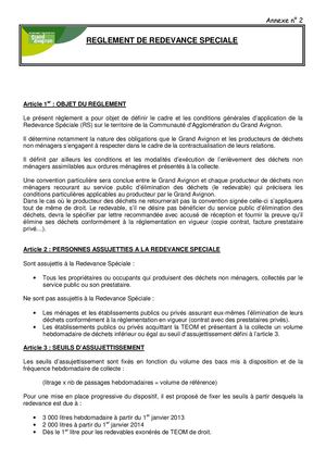 Règlement de redevance spéciale