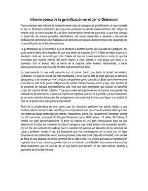 Informe Acerca De La Gentrificación En El Barrio Getsemaní Tj