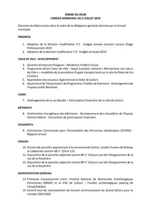 Séance du Conseil municipal de la Ville de Cahors du 2 juillet 2019
