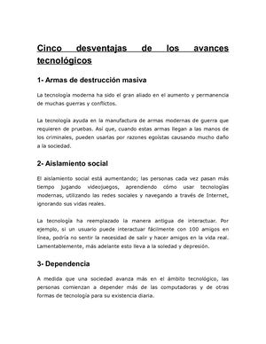 Cinco Desventajas De Los Avances Tecnológicos
