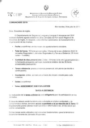 Comunicado 33 19 2das Jornadas De Formacioěn 2019 Caracteriěsticas Y Tarea A Distancia