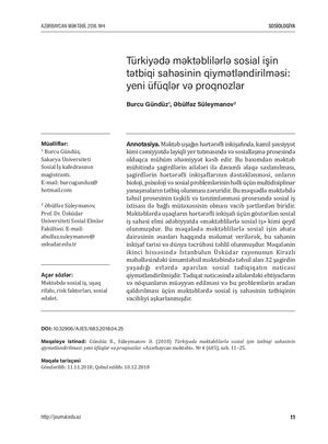 Türkiye’de Okul Sosyal Hizmeti Uygulama Alanının Değerlendirilmesi Yeni Açılımlar Ve ÖNgörülerжурнал Азербайджанская Школа