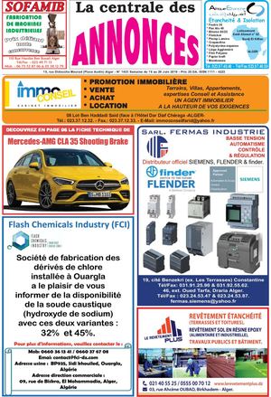 La Centrale des Annonces N° 1433 Semaine du 16 au 29 Juin 2019 - Prix 25 DA. ISSN 1111 - 4223