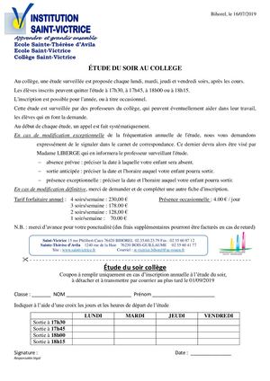 4 Etude Du Soir College - Fiche D'inscription