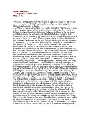 Papal Bull Inter Caetera Divina DOCTRINE OF DISCOVERY(1493).