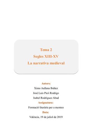 Segles XIII-XV La narrativa medieval