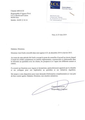 Lettre De Recommandation Mme Chantal Arnaud Lcl