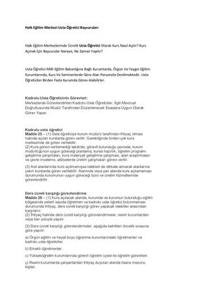 Halk Eğitim Merkezi Usta ÖğRetici Başvuruları