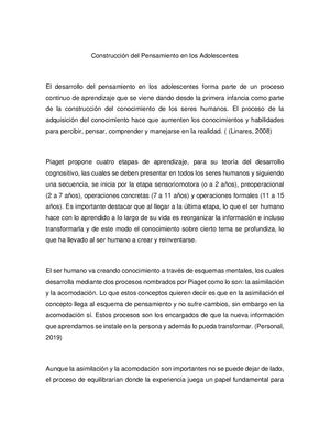 Construcción del pensamiento en los adolescentes