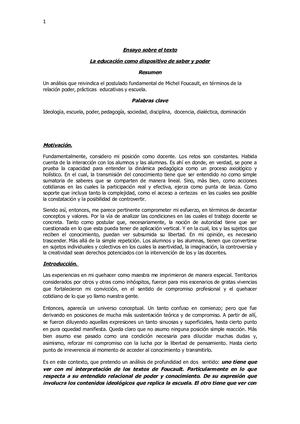 La Educación Como Dispositivo De Saber Y Poder (Ensayo)